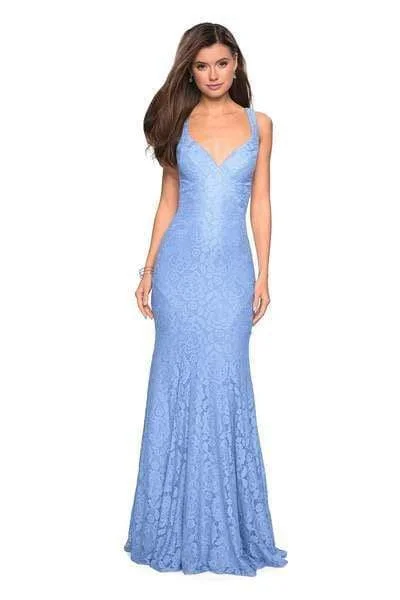 Plus size dresses with cap sleeves feel dainty -La Femme - 27623 Strappy Low Back Lace Mermaid Gown