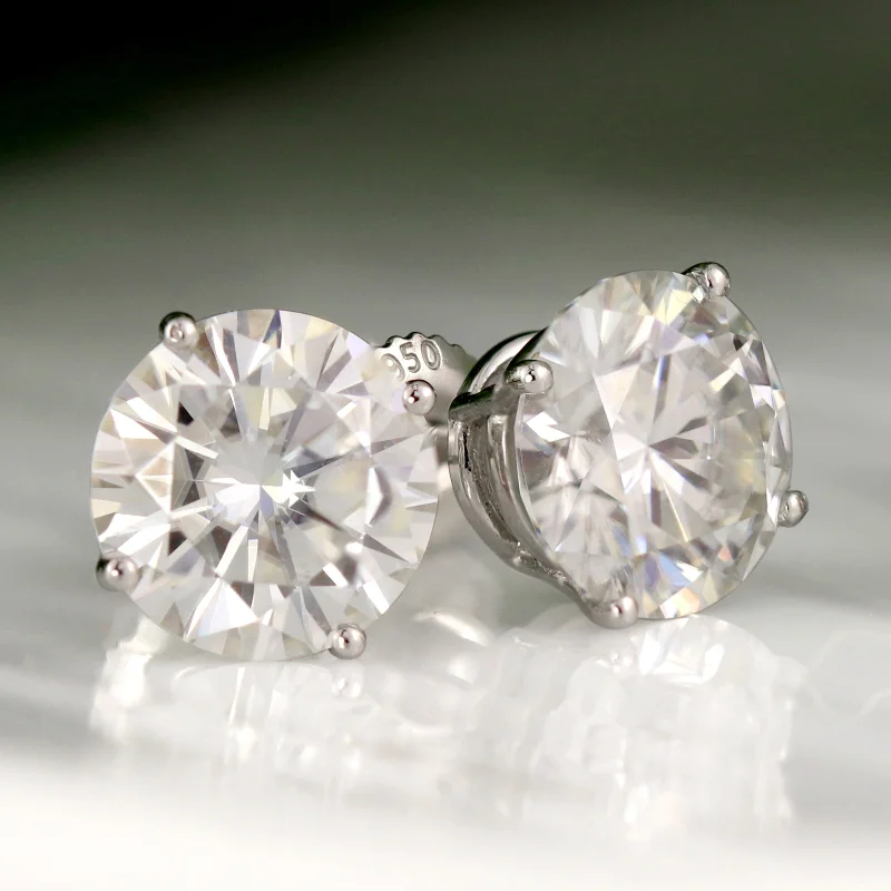 Stud Earrings with Enamel -Auriya 2ctw Round Moissanite Stud Earrings Platinum 4-Prong Basket - 6.5 mm