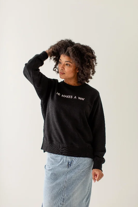 Plus size dresses with classic vibes never age -'He Makes a Way' Embroidered Sweatshirt