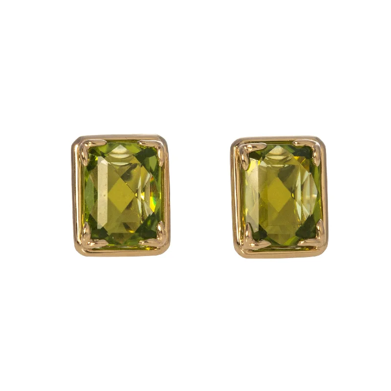 Square Stud Earrings for Modern -Peridot 14K Yellow Gold River Stud Earrings