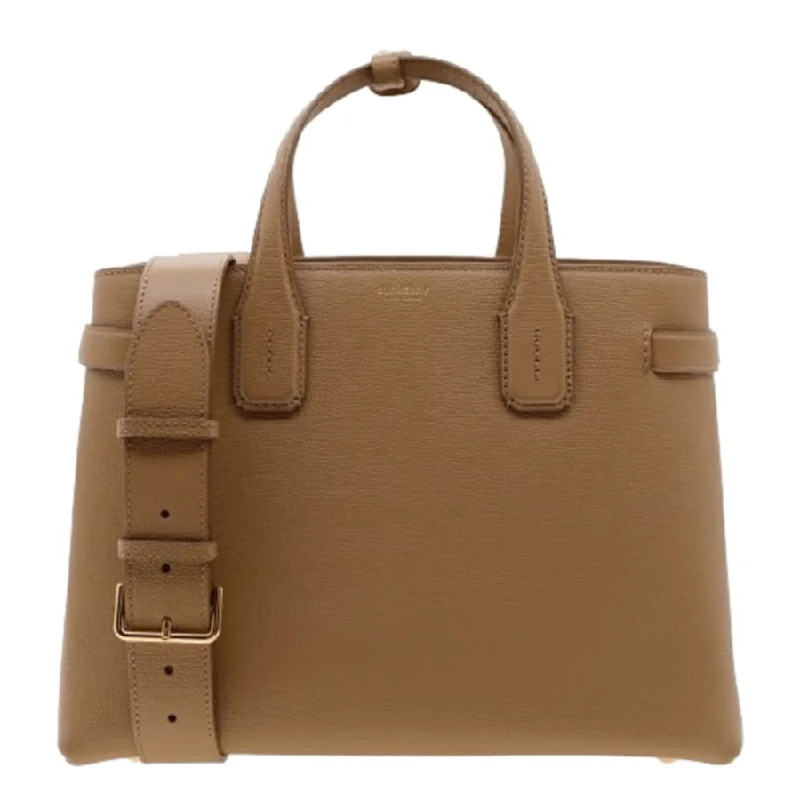 Handle bags with tropical leaves for summer -Handle bags with contrasting details for a dynamic look -Burberry Medium Banner Camel Brown Leather Women's Shoulder Bag 80685501