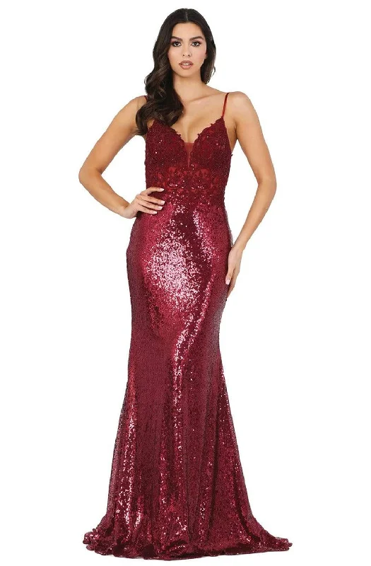 Plus size dresses with sleek finishes stay polished -Dancing Queen - 4066 Sequin Embellished Deep V-neck Trumpet Dress