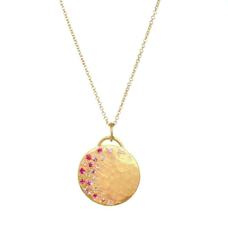 Best necklaces and pendants with vintage lockets for a nostalgic, sentimental look-18K Hammered "Crescent" Disc Pendant Necklace with Diamonds & Multicolor Sapphires