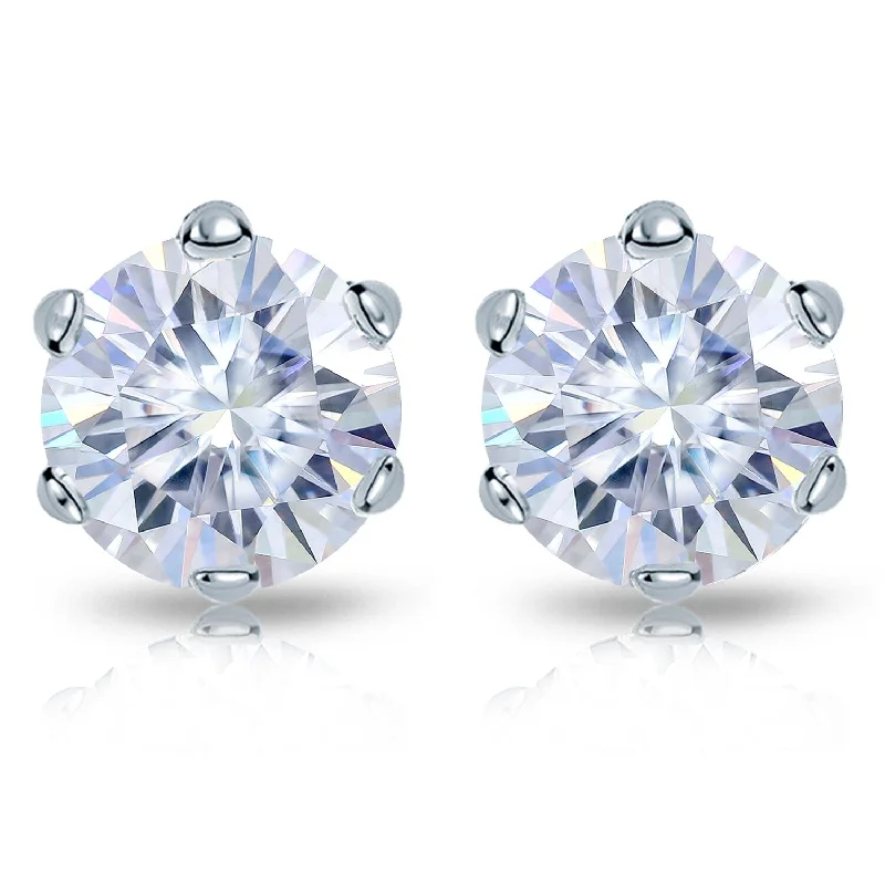 Stud Earrings with Vine Designs -Auriya Platinum 1 1/2ctw Round Moissanite Stud Earrings - 5.9 mm