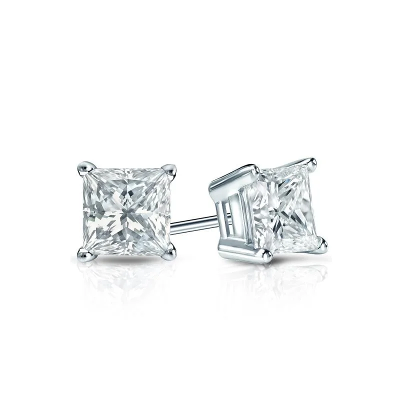 Stud Earrings with Star Motifs -Auriya Plat Gold Lab Grown 0.40 carat TDW Princess Diamond Stud Earrings 4-Prong Basket Screw-back