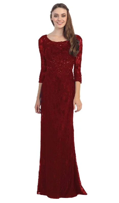 Plus size dresses featuring laser-cut details are unique -Eureka Fashion - 3935 Beaded Lace Scoop Neck Sheath Dress