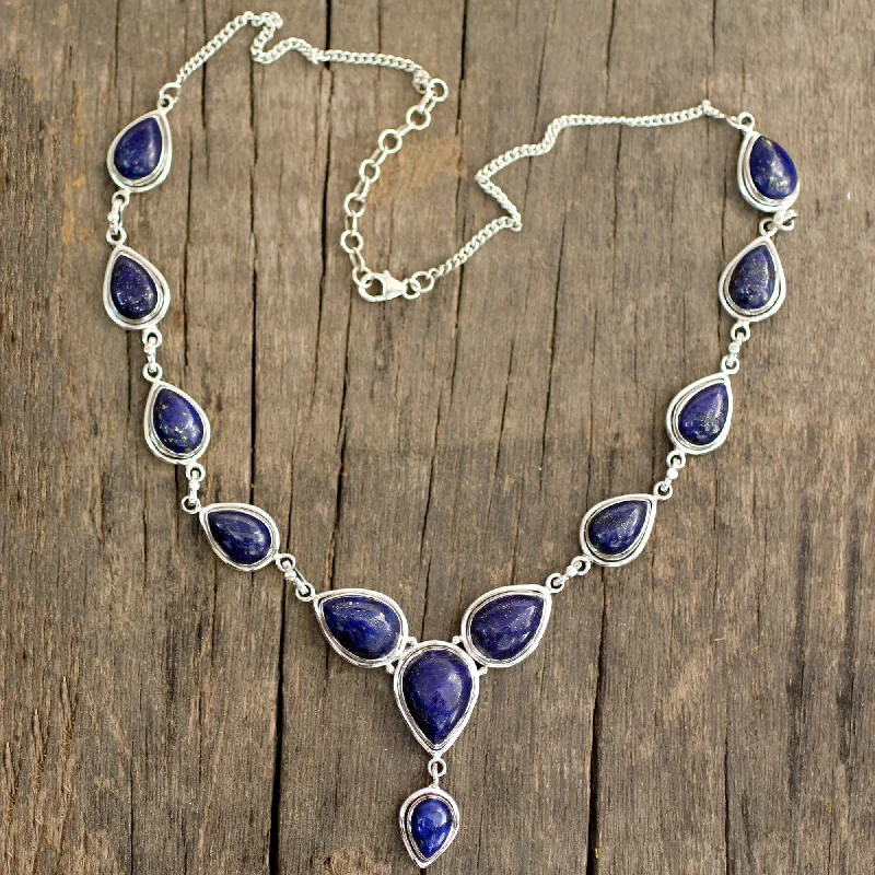 Necklaces and pendants with sun and moon motifs for a celestial-inspired design-Aura of Beauty Lapis Lazuli and Sterling Silver Necklace from India