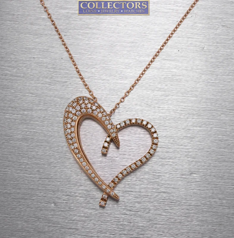 Best necklaces and pendants with opal and gold for a vibrant, luxurious contrast-Sonia B. 14K 585 Rose Gold 1.64ctw Diamond Open Heart 18.00" Pendant Necklace