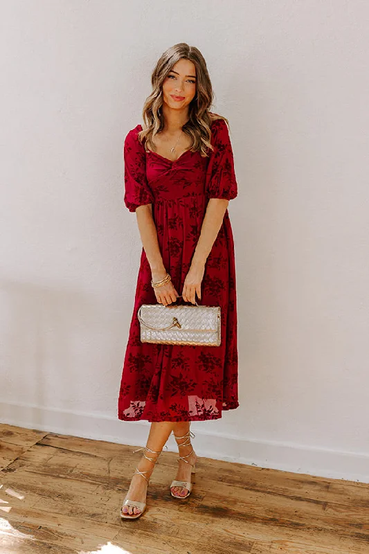 Plus size dresses with high necklines look refined -Merlot Muse Velvet Burnout Midi