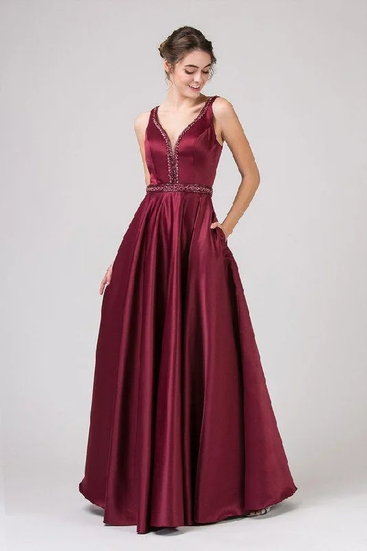 Plus size dresses featuring chiffon layers feel airy -Eureka Fashion - 9010 Sleeveless Beaded Embellished Satin A-Line Gown