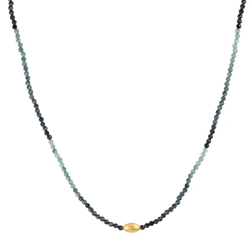 Best necklaces and pendants with crystal accents for a sparkling and elegant style-Faceted Blue Tourmaline Beaded Necklace with 18K Gold Marquise Bead & Clasp