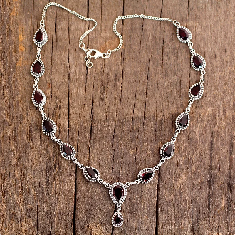 Necklaces and pendants with geometric pendants for a clean, contemporary design-Halo of Beauty Garnet Necklace