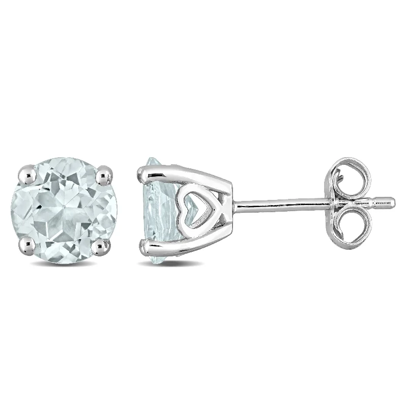 Tarnish Resistant Stud Earrings for Longevity -Miadora Aquamarine Birthstone Solitaire Stud Earrings in Sterling Silver