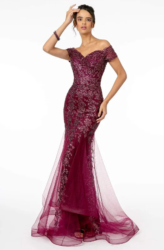 Plus size dresses featuring pleated skirts flow nicely -GLS by Gloria - GL1823 Glitter Mesh Cutout Back Mermaid Gown