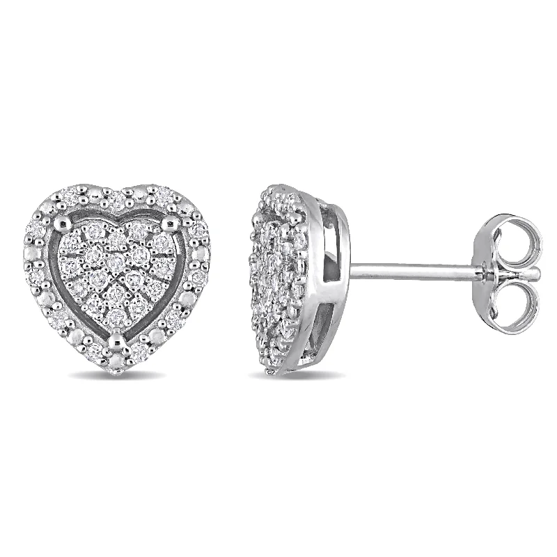 Bohemian Stud Earrings with Tassels -Miadora 1/3ct TDW Diamond Clustered Halo Heart Stud Earrings in Sterling Silver