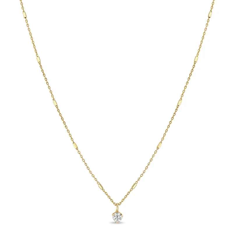 Layered necklaces and pendants for a trendy and fashionable stacked look-14K Gold Bar Chain Necklace with Prong-Set Diamond Drop