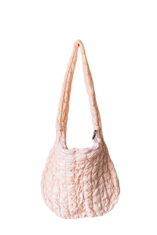 Handle bags with zipper tops for security -Sustainable handle bags made from eco-friendly materials -Big Puffer Tote Nylon Bag In Blush Pink