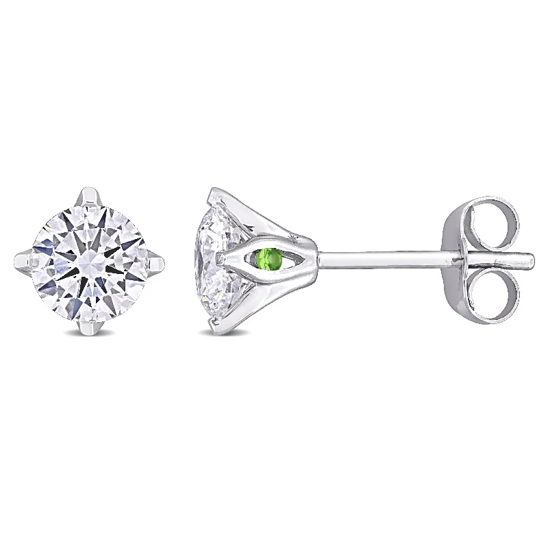 Clip On Stud Earrings for Non Pierced -Created Forever by Miadora 1ct TDW Lab-Grown Diamond and Tsavorite Accent Solitaire Stud Earrings in 14k White Gold