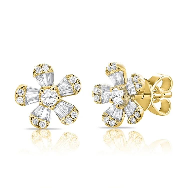 Animal Print Stud Earrings for Fun -Joelle Collection Baguette Diamond Flower Stud Earrings 3/4 ct. t.w. 14K Gold