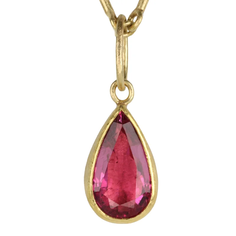 Unique necklaces and pendants with tree of life motifs for nature-inspired elegance-18 & 22K Gold Bezel-Set Bright Pink Tourmaline Pendant