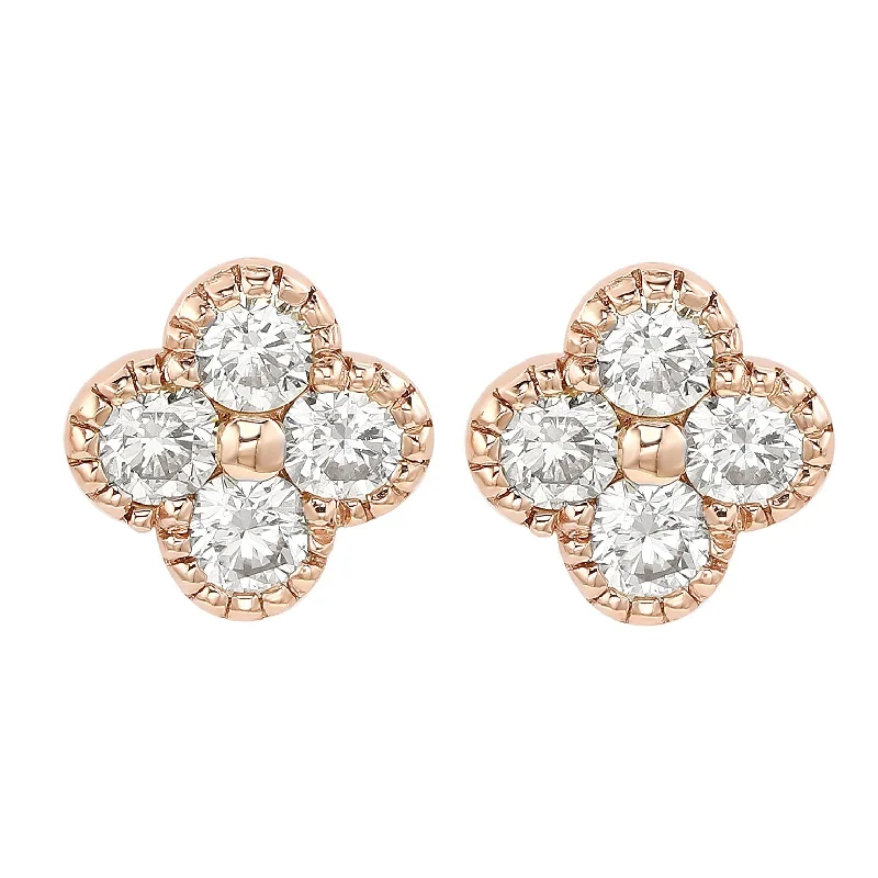 Multi Stud Earrings with Chains -Suzy Levian 14K Rose Gold 2/5 CTTW Diamond Clover Stud Earrings