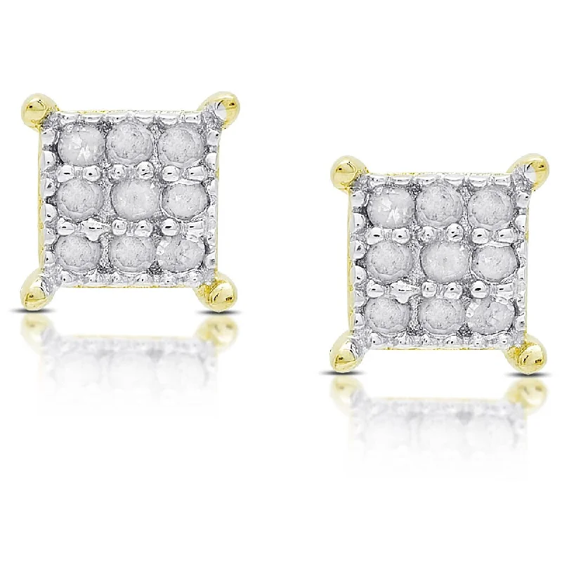 Stud Earrings for Yoga Session -Finesque Gold Over Silver or Sterling Silver 1/10ct TDW Diamond Square Stud Earrings