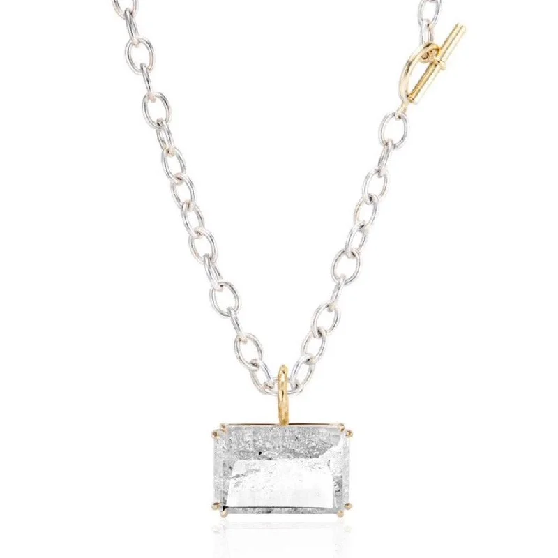 Best necklaces and pendants with gemstone clusters for a bold and colorful effect-Clear Quartz Pendant on a Bright White and Gold Toggle Chain