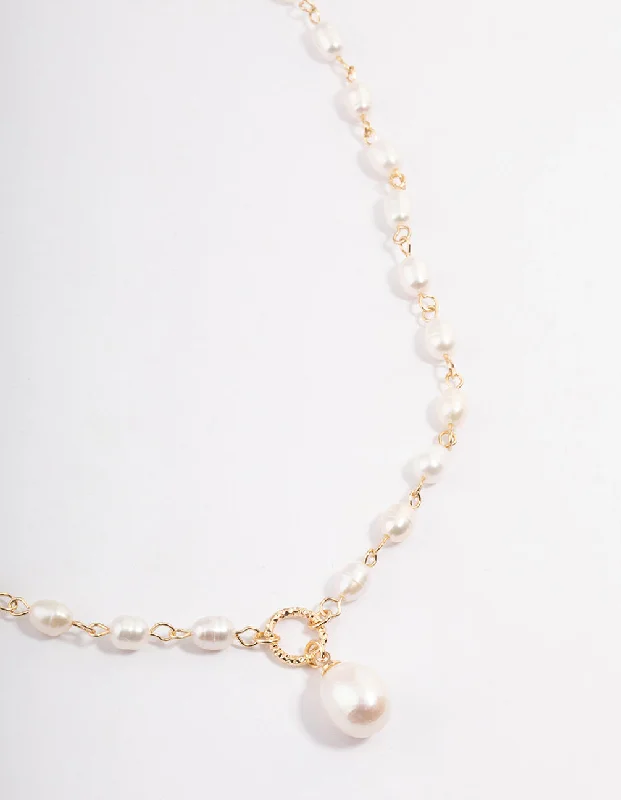 Best necklaces and pendants with art deco elements for a vintage, glamorous design-Lovisa - Gold Plated Timeless Freshwater Pearl Station Drop Necklace