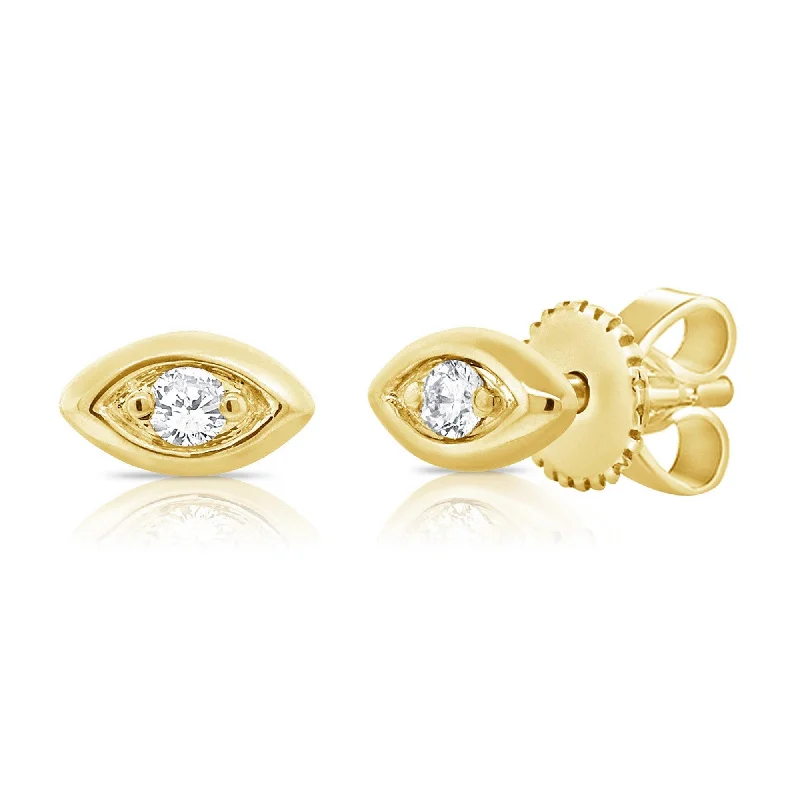 Stud Earrings with Etching -Joelle Collection Diamond Evil Eye Stud Earrings 14K Yellow Gold Stud Earrings