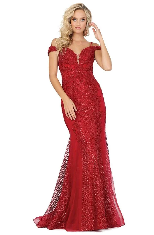 Plus size dresses featuring vibrant colors lift moods -Dancing Queen - 2995 Off Shoulder Deep V-Neck Lace Sequins Prom Gown