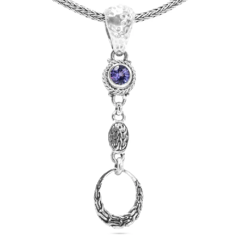 Unique necklaces and pendants with gemstones for a colorful and vibrant statement-Sterling Silver Chainlink & Hammered Tanzanite Pendant Medium With Magnetic Enhancer Bail