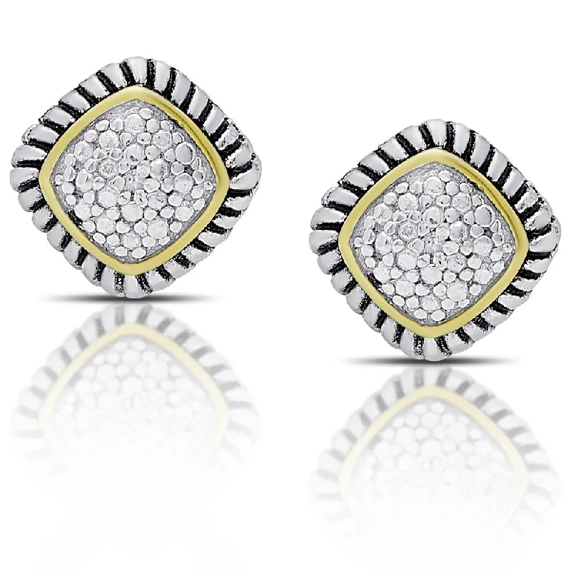 Hippie Stud Earrings with Beads -Finesque Sterling Silver Diamond Accent Square Stud Earrings