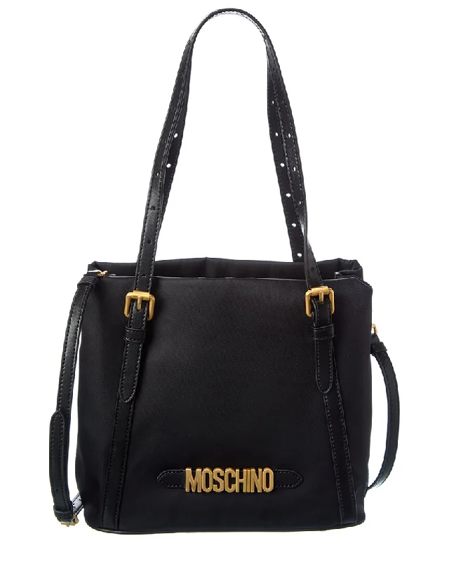 Handle bags with vegan suede for softness -Spacious handle bags for travel and vacations -Moschino Logo Nylon Tote