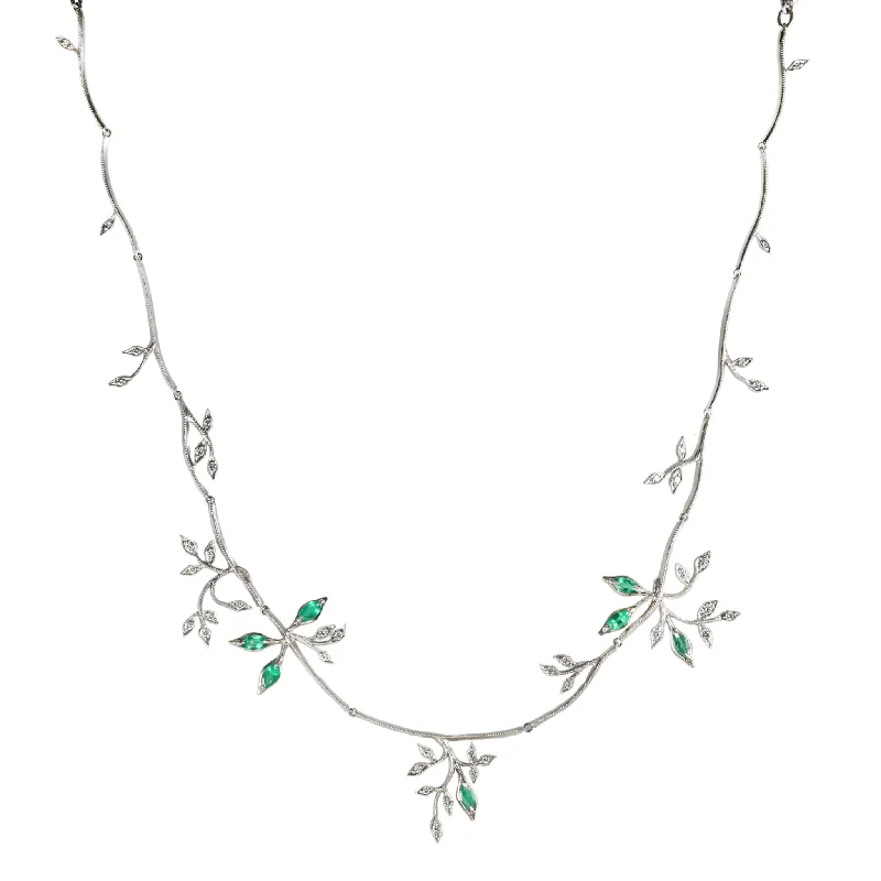 Best necklaces and pendants with opal and gold for a vibrant, luxurious contrast-Platinum Segmented "Forest" Necklace With Marquise Emeralds & Diamonds