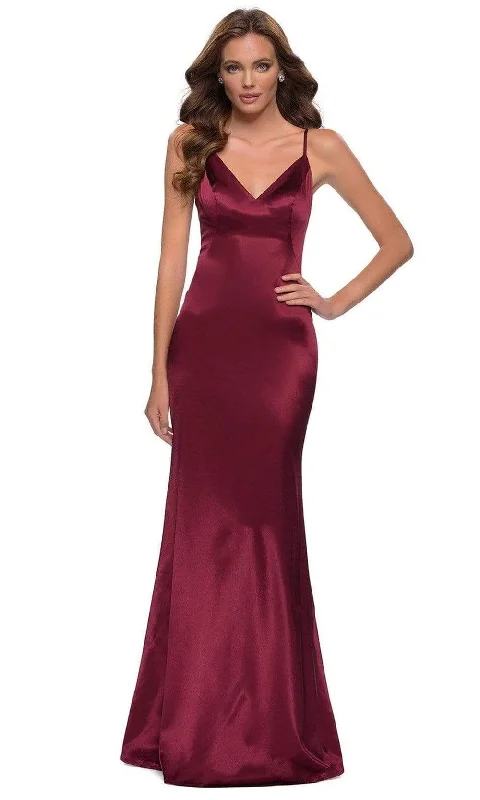 Plus size dresses with matte finishes stay subtle -La Femme - 29960 Sleeveless V-Neck Fitted Satin Simple Prom Dress