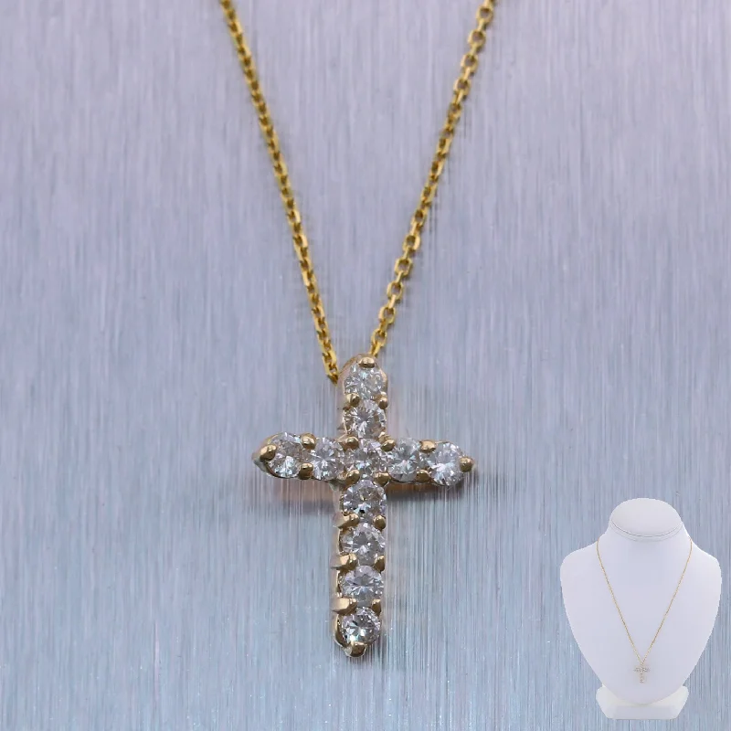 Necklaces and pendants with sun and moon motifs for a celestial-inspired design-Modern 14k Yellow Gold 0.83ctw Diamond Cross 19" Necklace