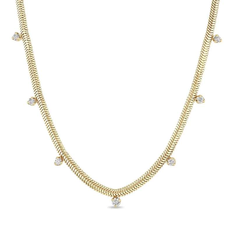 Stunning necklaces and pendants with birthstone pendants for a personal touch-14K Gold Snake Chain and 7 Diamond Necklace