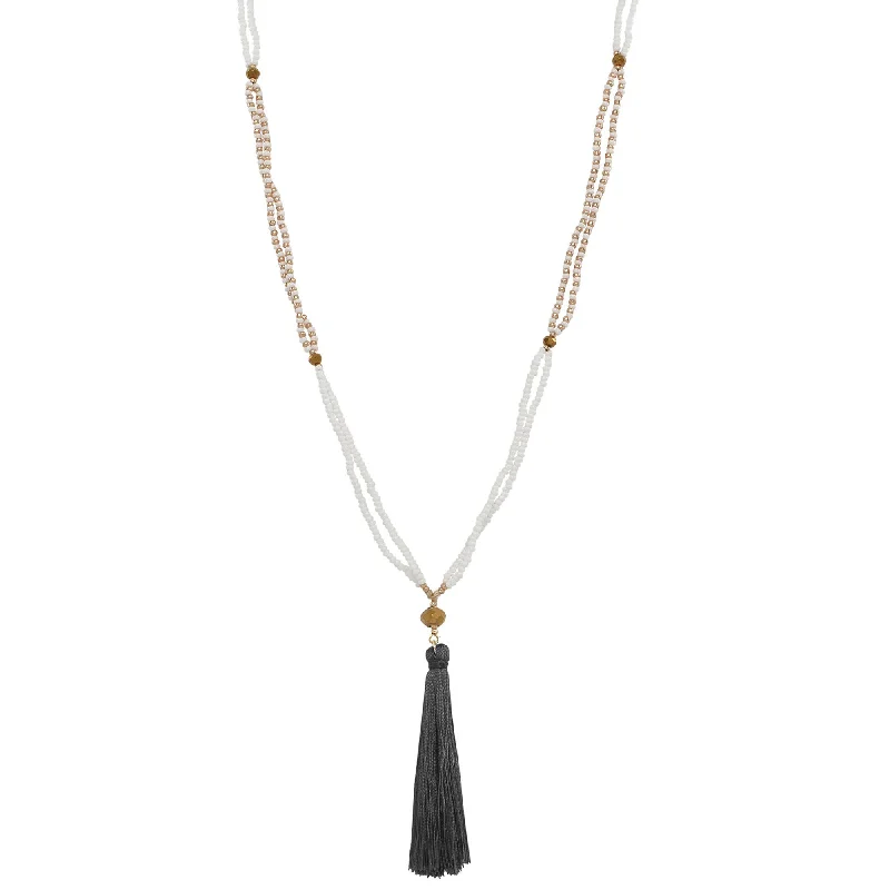 Simple necklaces and pendants with bar pendants for a sleek modern design-Everyday Basic Czech Glass Beads & Silk Tassel Necklace