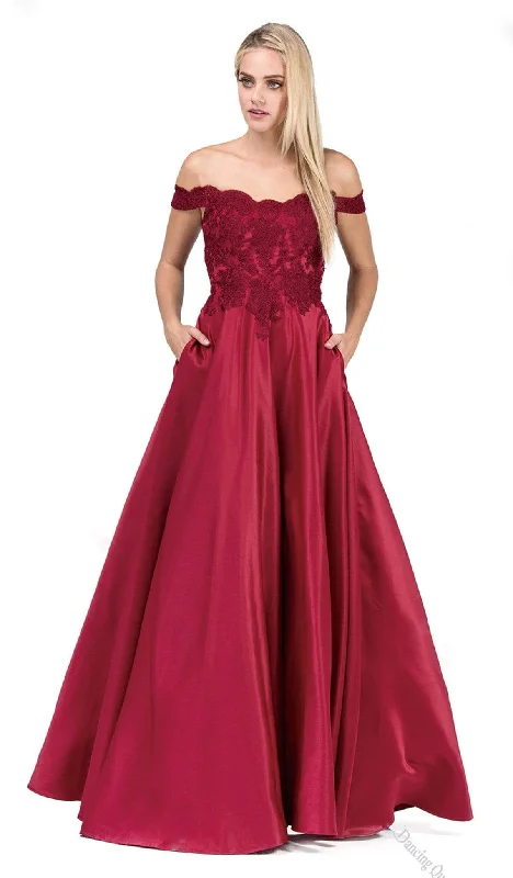 Plus size dresses featuring velvet textures feel plush -Dancing Queen - 2495 Scalloped Off Shoulder A-Line Gown