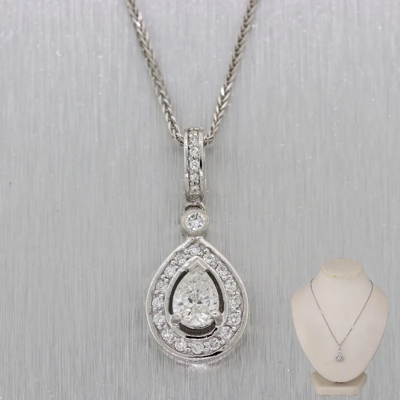 Necklaces and pendants with feather designs for a boho-chic, carefree vibe-Modern 14k White Gold .82ct Pear Shaped Diamond 1.40ctw Halo 16" Necklace