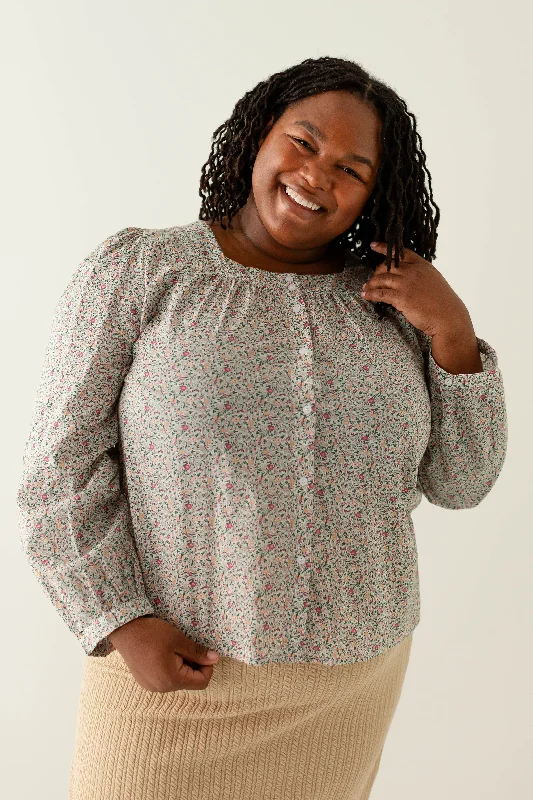 Plus size dresses with stretchy knits hug curves -'Sadie' Square Neck Button Down Top in Multi Floral