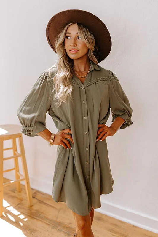 Plus size dresses featuring wrap styles are versatile -Falling Leaves Button Down Mini Dress in Olive