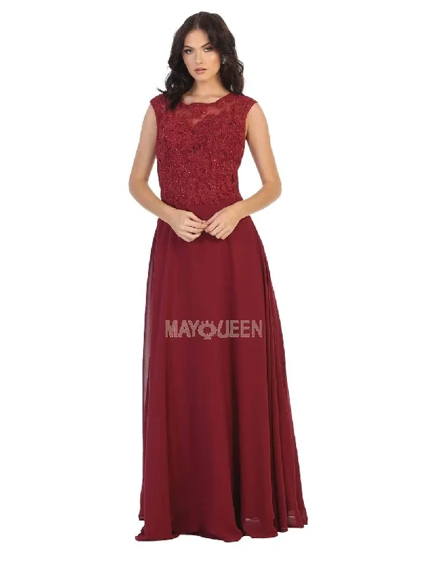 Flattering plus size dresses for curvy figures look stunning -May Queen - MQ1725 Lace Bodice Chiffon A-Line Long Formal Dress