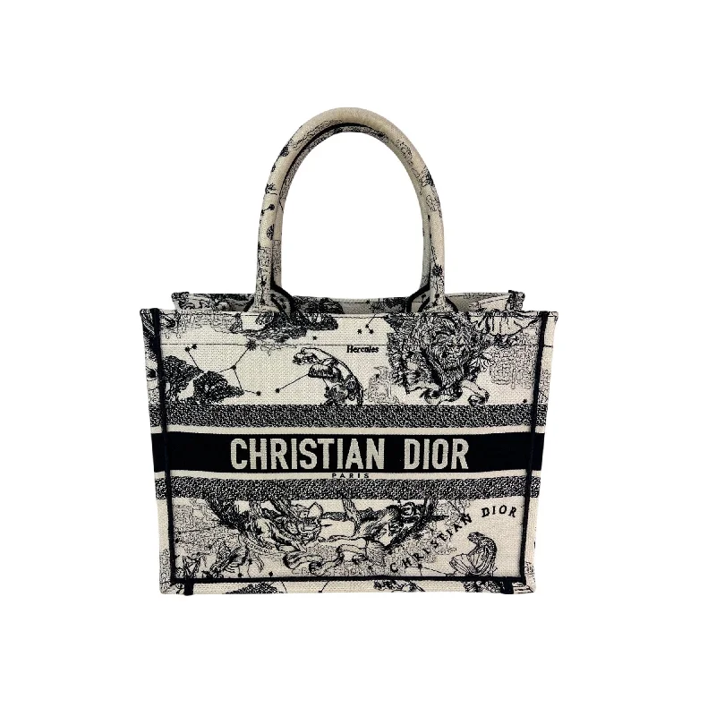 Handle bags with soft leather for luxury -Chic handle bags for a polished, professional style -Christian Dior Book Embroidered Canvas Medium Stars and Signs Black Tote