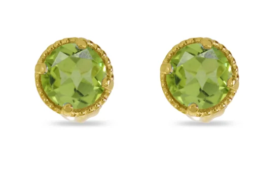 Stud Earrings for Prom Night -14K Yellow Gold 4mm Round Peridot Milgrain Stud Earrings