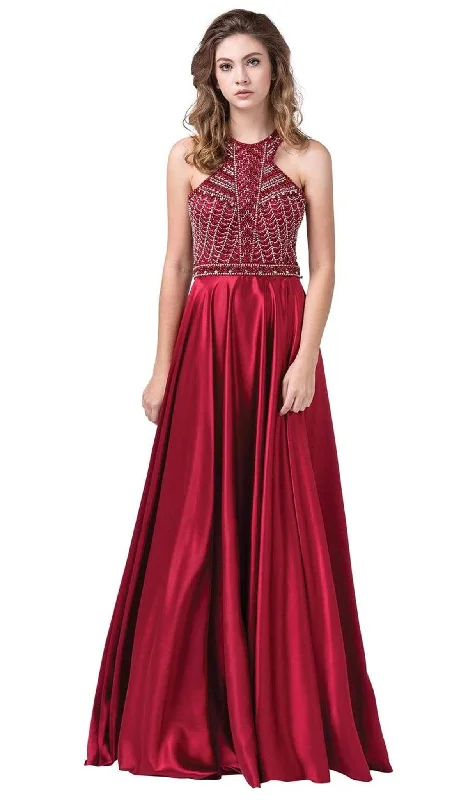 Plus size dresses featuring tiered skirts feel fun -Dancing Queen - 2518 Embellished Halter A-line Gown