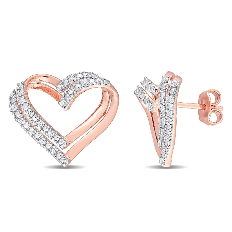 Stud Earrings with Embossed Patterns -Miadora Rose Plated Sterling Silver 1/5ct TDW Diamond Open Heart Stud Earrings