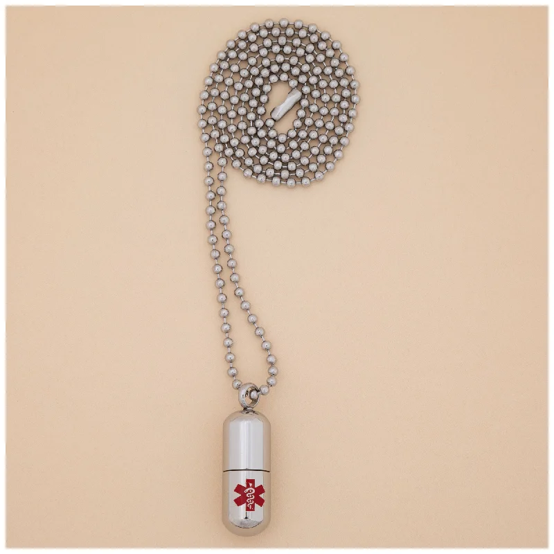 Best necklaces and pendants with heart-shaped designs for a romantic look-Stainless Steel Medical Alert Pill Container Necklace