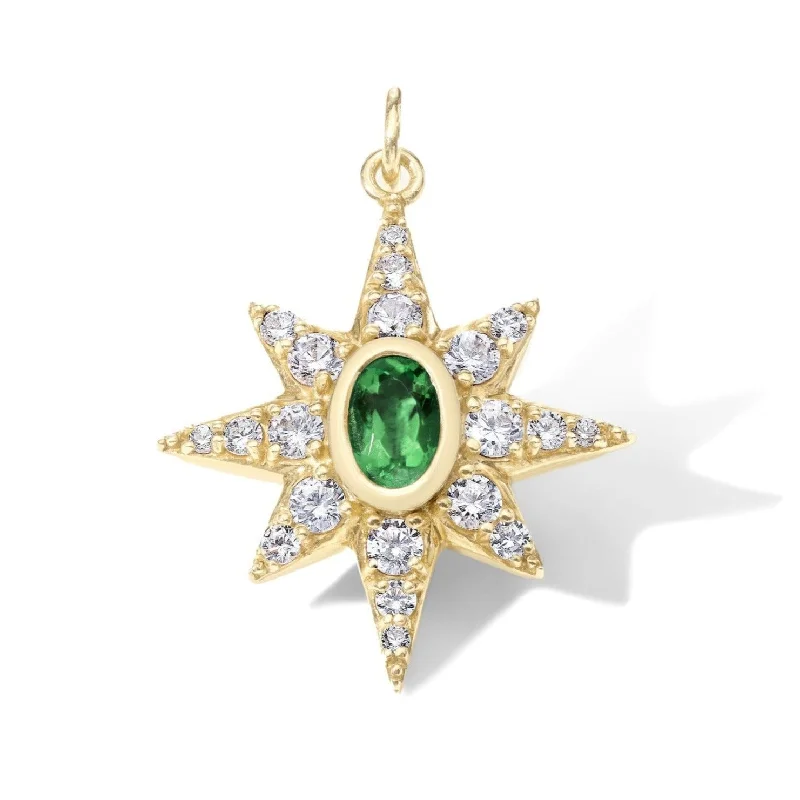 Personalized necklaces and pendants with name engravings for a custom touch-10K Large Emerald Starburst Pendant