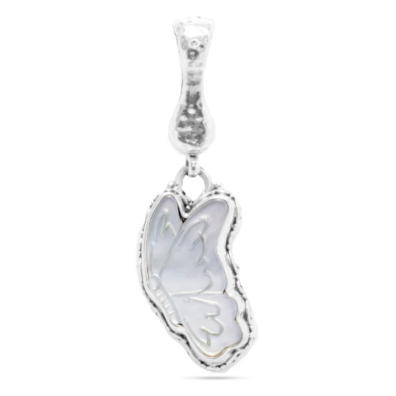 Best necklaces and pendants with heart-shaped designs for a romantic look-STERLING SILVER TREE OF LIFE MOTHER OF PEARL BUTTERFLY CARVED PENDANT WITH MAGNETIC ENHANCER BAIL™